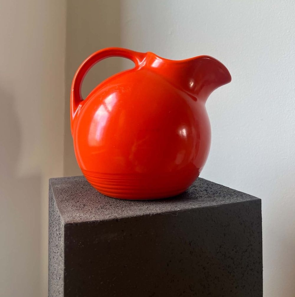 Vintage Red Orange Harlequin Ceramic Pitcher